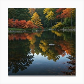 Autumn Leaves Reflected In A River Canvas Print