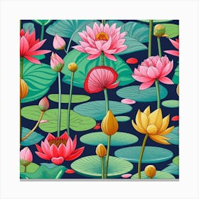 Lotus Flower Seamless Pattern Canvas Print