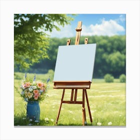 Easel With Flowers In The Field Canvas Print
