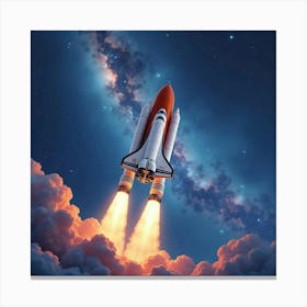 Space Shuttle In A Watercolor Enchanted Star Cluster 1 Canvas Print