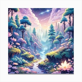 A Fantasy Forest With Twinkling Stars In Pastel Tone Square Composition 151 Canvas Print