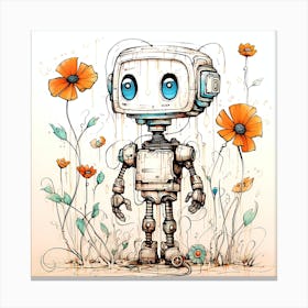 Robot In Flowers Canvas Print