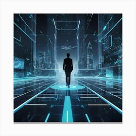 Futuristic Man In Futuristic City 4 Canvas Print