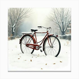 Antique Bicycle On A Snowy Winter Scene Watercolor 1 Canvas Print