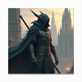 Dark Elf Warrior In A City Of Towering Spires 1 Canvas Print