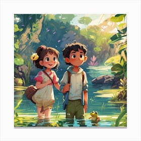 Two Kids In The Jungle Canvas Print