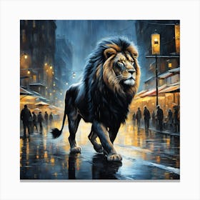 Lion In The Rain 2 Canvas Print