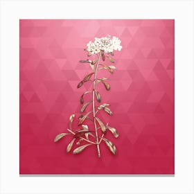 Vintage Small White Flowers Botanical in Gold on Viva Magenta Canvas Print