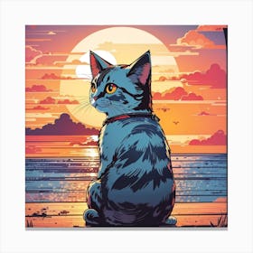 Sunset Cat Art Print Canvas Print