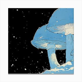 Blue Mushrooms In The Snow Canvas Print