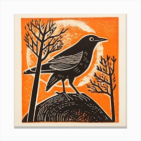 Retro Bird Lithograph Blackbird 3 Canvas Print