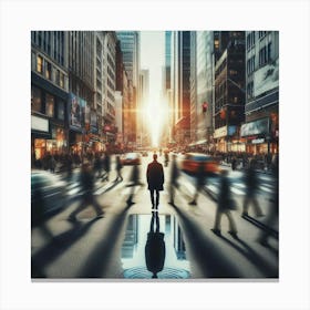 Man Walking In A City Canvas Print