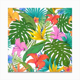 Tropical Greens Leaves Monstera Canvas Print