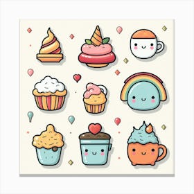 Kawaii Cupcakes Canvas Print