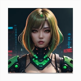 Painting Of A Beautiful Asian Cyberpunk Woman With Mod 2 Canvas Print
