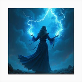 A Sorceress Controlling A Storm With Glowing Blue Energy 1 Canvas Print