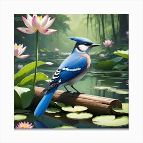 Blue Jay In A Pond Canvas Print