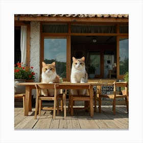 Two Cats At A Table 1 Canvas Print