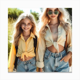 Two Girls In Yellow Shirts 1 Canvas Print