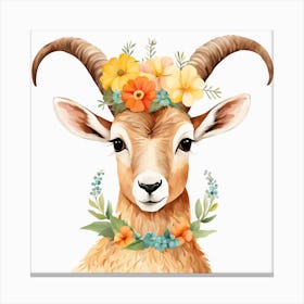 Floral Baby Ibex Nursery Illustration (15) Canvas Print