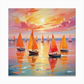 Sailboats At Sunset 1 Canvas Print