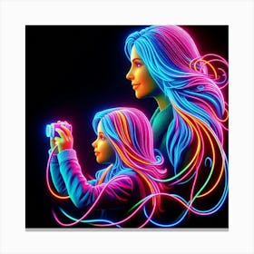 Neon Mother And Daughter Canvas Print