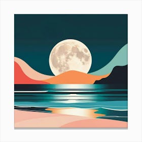 Full Moon Over The Ocean Canvas Print