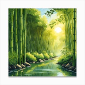 A Stream In A Bamboo Forest At Sun Rise Square Composition 41 Canvas Print