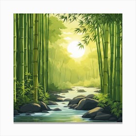 A Stream In A Bamboo Forest At Sun Rise Square Composition 203 Canvas Print