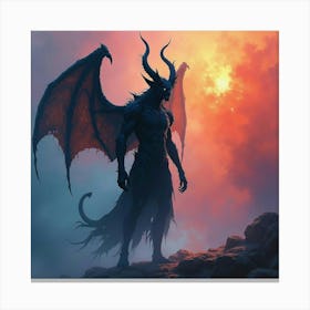 Demon With Dark Aura In A Colorful Watercolor Realm, Mystical 1 Canvas Print