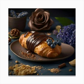 Pastry With Chocolate And Blueberries Canvas Print