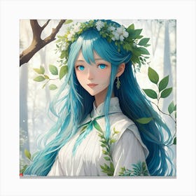 Anime Girl With Blue Hair Canvas Print