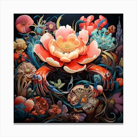 Crabs And Flowers Canvas Print