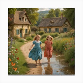 Two Girls Walking Down A Path Canvas Print