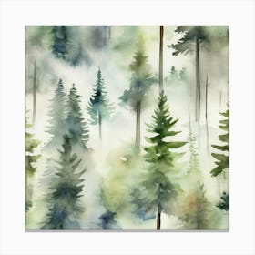 Appalachian Mountains of Misty Pines Watercolor Print of Evergreen Forest..359 Canvas Print