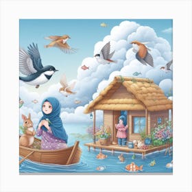 Muslim Girl In A Boat Canvas Print