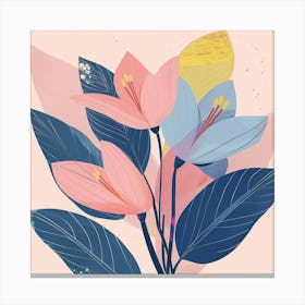 Botanical Flowers in Pink & Blue Canvas Print