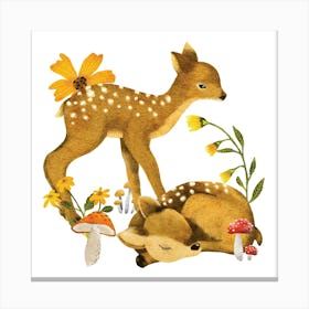 Woodland baby deer and flowers Canvas Print