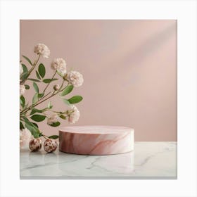 Pink Marble Vase With Flowers 2 Canvas Print