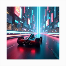 Sleek Futuristic Formula Car Racing Through A Glowing Alien City With Neon Lights 1 Canvas Print