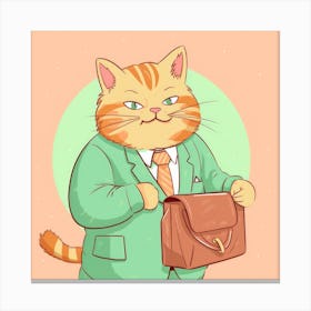 Cartoon Cat With Briefcase Canvas Print