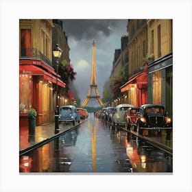 Rainy Night In Paris Art Print 2 Canvas Print
