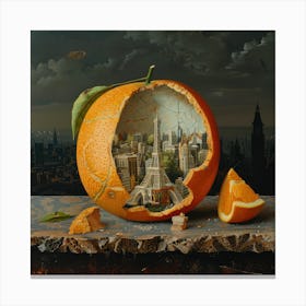 Surreal Still Life of Orange With Paris Inside Canvas Print