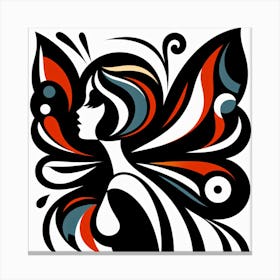 Abstract Butterfly Woman in Black Red & Blue Canvas Print