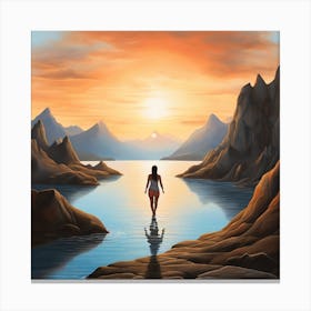 Woman Walks To The Water Canvas Print