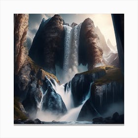 Waterfall In The Mountains Canvas Print