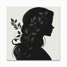 Silhouette Of A Woman With Leaves Canvas Print