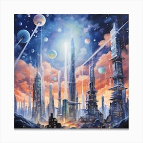 Ethereal Heights: A Futuristic Watercolour Symphony Canvas Print