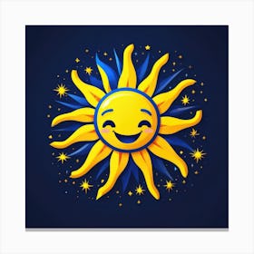 Lovely smiling sun on a blue gradient background 5 Canvas Print