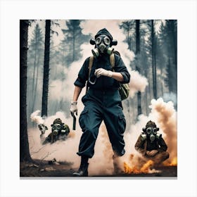 Gas Masks In The Forest 7 Canvas Print